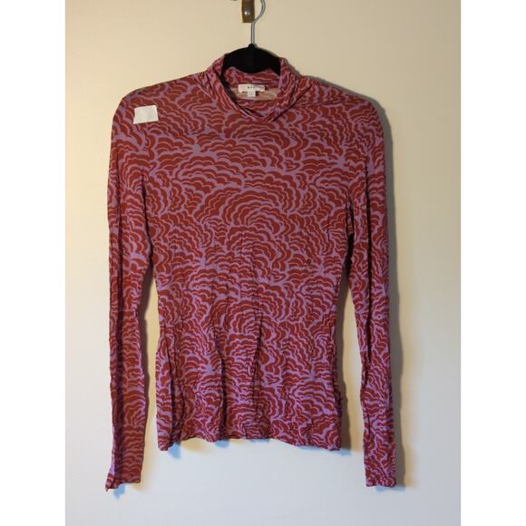 RTR A.L.C James Red Pink Print Turtleneck Long Sleeve Top Size Large pullover - Picture 4 of 11